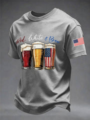 Men's Funny 4th Of July Red White & Brew Print Casual Tee