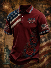 Men's Vintage Independence Day American Flag Art Print Casual Top
