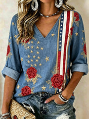Women's America Floral Print Casual T-shirt