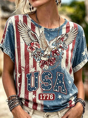 Women's America Floral Print Casual T-Shirt
