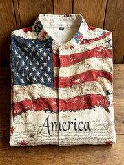 Men's American Flag Element Pattern Printed Short Sleeve Shirt