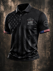 Men's Independence Day Land Of The Free Print Casual Patriotic Polo