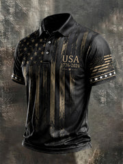 Men's Independence Day USA Flag Print Casual Patriotic Polo