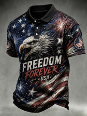 Men's Independence Day Bald Eagle USA Flag Print Casual Patriotic Polo