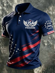 Men's Independence Day USA Flag Print Casual Patriotic Polo
