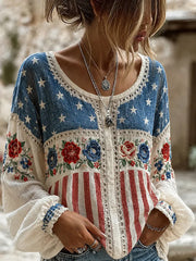 Women's America Print Cotton-Linen Shirt