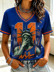 Women's New York Champions 2026 Printed V-neck T-shirt