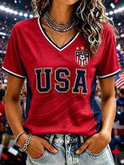 Women's USA Football Printed V-neck T-shirt