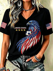Women's USA Football Printed V-neck T-shirt