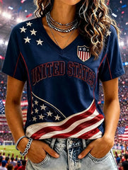 Women's USA Football Printed V-neck T-shirt