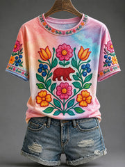 Women's Native Floral Print Casual T-Shirt