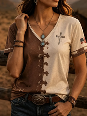 Women's Western-style print short-sleeved T-shirt