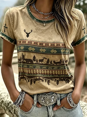 Women's Western-style print short-sleeved T-shirt
