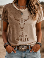 Women's Western-style print short-sleeved T-shirt
