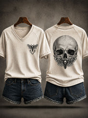 Women's Casual T-Shirt with Moth and Skull Print for Halloween