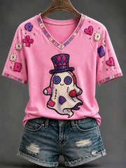 Women's Cute Ghost Print Casual Halloween T-Shirt