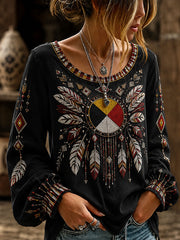 Women's Indigenous Art Cotton Linen Shirt