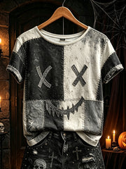 Women's retro Halloween Gothic print casual short-sleeve T-shirt