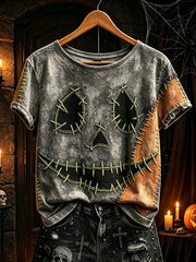 Women's retro Halloween Gothic print casual short-sleeve T-shirt