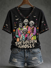 Women's The Golden Ghouls Print Casual V-Neck Tee