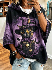 Women’s Halloween cat print casual Hoodie