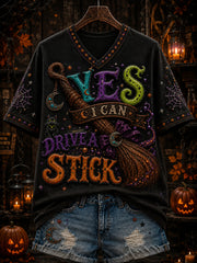 Women's “YES I CAN DRIVE A STICK ” Printed V-neck T-shirt