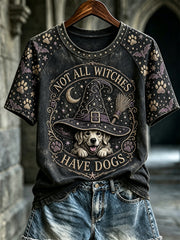 Women's Not All Witches Have Dogs Golden Retriever Print Round Neck T-shirt