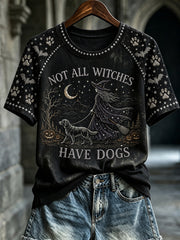 Women's Not All Witches Have Dogs Print Round Neck Short Sleeve T-shirt