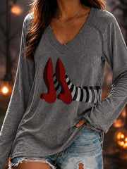 Women's Fun Halloween Witch Double Layer Neck Long Sleeve T-Shirt