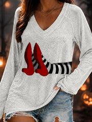 Women's Fun Halloween Witch Double Layer Neck Long Sleeve T-Shirt
