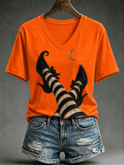 Women's Fun Halloween Witch Legs Short-sleeved T-shirt