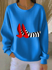 Women's Fun Halloween Witch Legs Ribbed Round-Neck Sweatshirt