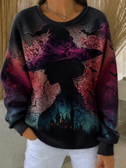 Women's Halloween Ribbed Round-Neck Sweatshirt