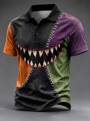 Men's Halloween Patchwork Print Casual Polo Shirt
