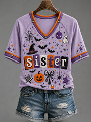 Women's Halloween Witch V-neck Short Sleeve T-shirt