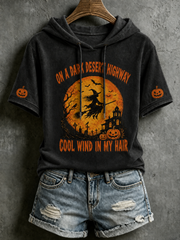 Women's Halloween Witch Print Short-Sleeve Hooded T-Shirt