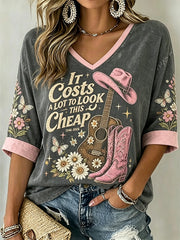 Women's Country Music Legend Tribute Casual Memorial Mid-length Sleeves V-Neck T-Shirt