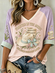 Women's Country Music Legend Tribute Casual Memorial Mid-length Sleeves V-Neck T-Shirt