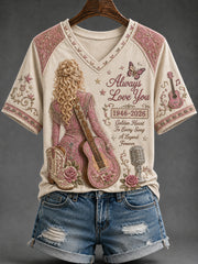 Women's Classic Country Music Inspired Vintage Print Memorial T-shirt