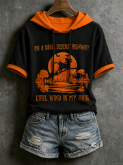 Women's Halloween Witch Embroidery Short-Sleeve Hooded T-Shirt