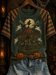 Women's Halloween dark amusement park pattern printed casual short-sleeve T-shirt