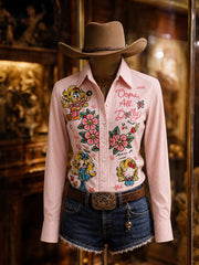 Women's Retro Color Block Western Design Shirt