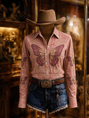 Women's Retro Color Block Western Design Shirt