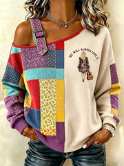 Women's Country Music Lover We Will Always Love U 925 Printed Casual Off-Shoulder Sweatshirt