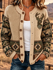 Women's Western Pattern Print Cardigan-Style Knit Jacket