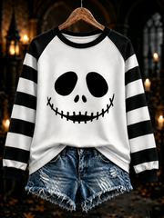 Women's Halloween pumpkin face striped printed raglan sleeve sweatshirt