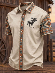 Men's Retro Western Print Short Sleeve Shirt
