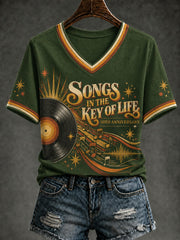 Women's 50 Years Of Songs In The Key Of Life Printed V-neck T-Shirt