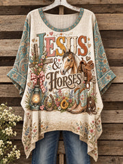 Women's Western Style Horses Faith Lover Art Printed Tops