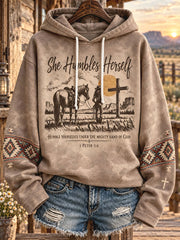 Women's Western Style Horses Faith Lover Art Printed Hoodie